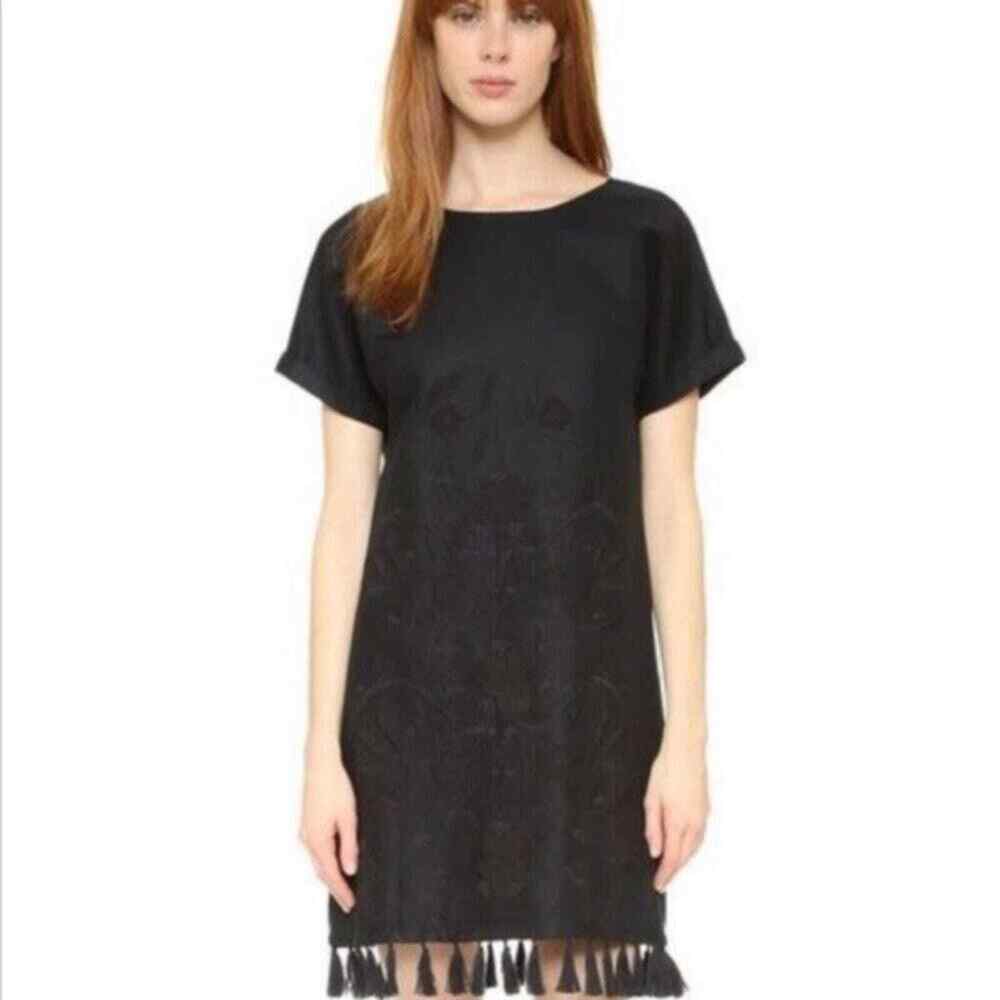 Madewell Embroidered Tassel Tee Dress. Perfect black shift dress for summer!